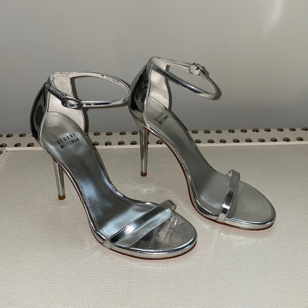 Stuart Weitzman silver strapped heel